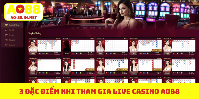 3 đặc điểm khi tham gia live casino AO88