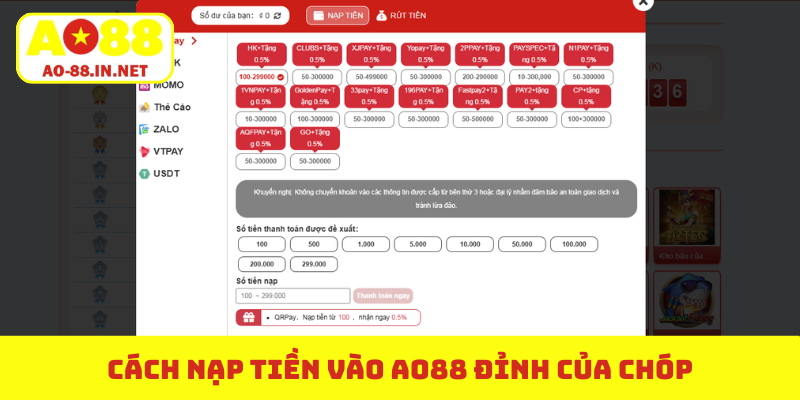 Cách nạp tiền vào AO88 đỉnh của chóp